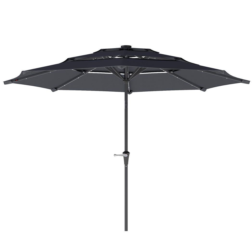 Outsunny 3-Tier Garden Parasol w/ Solar LED Lights, Tilt, Crank Handle