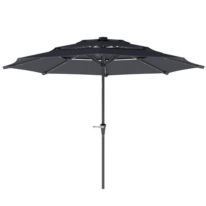 Outsunny 3-Tier Garden Parasol w/ Solar LED Lights, Tilt, Crank Handle