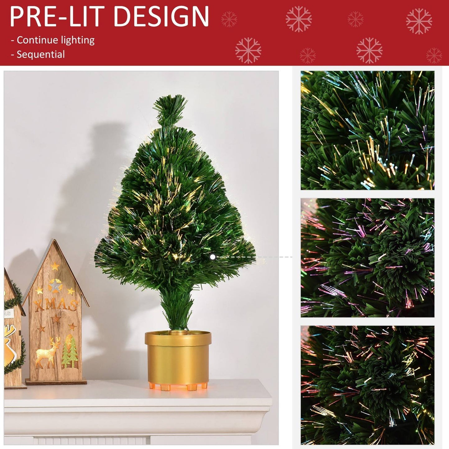 2FT Prelit Artificial Christmas Tree Fiber Optic LED Light Table Decor with Multi-Color Lights