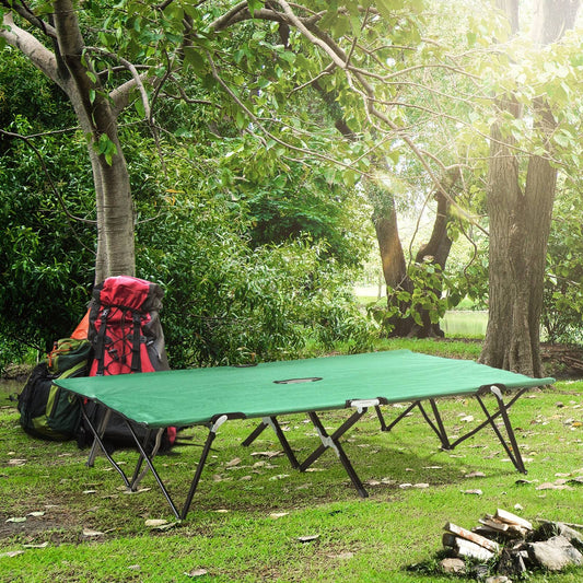Outsunny Double Camping Bed Camping Cot Foldable Sunbed Outdoor Patio Sleeping Bed Super Light With Carry Bag (Green)