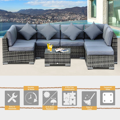 8-Pieces PE Rattan Corner Sofa Set with Thick Cushions