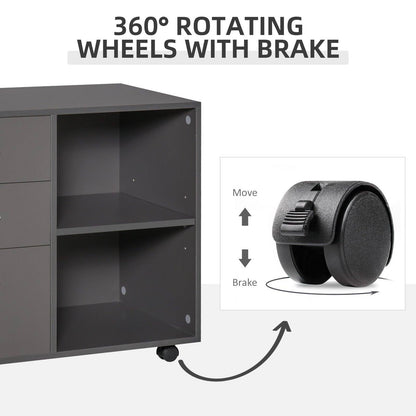 Freestanding Printer Stand Unit Office Desk Side Mobile Storage w/ Wheels 3 Drawers