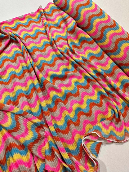 Luxury Zigzag Knit Jersey Fabric in Pink Blue Chevron Design