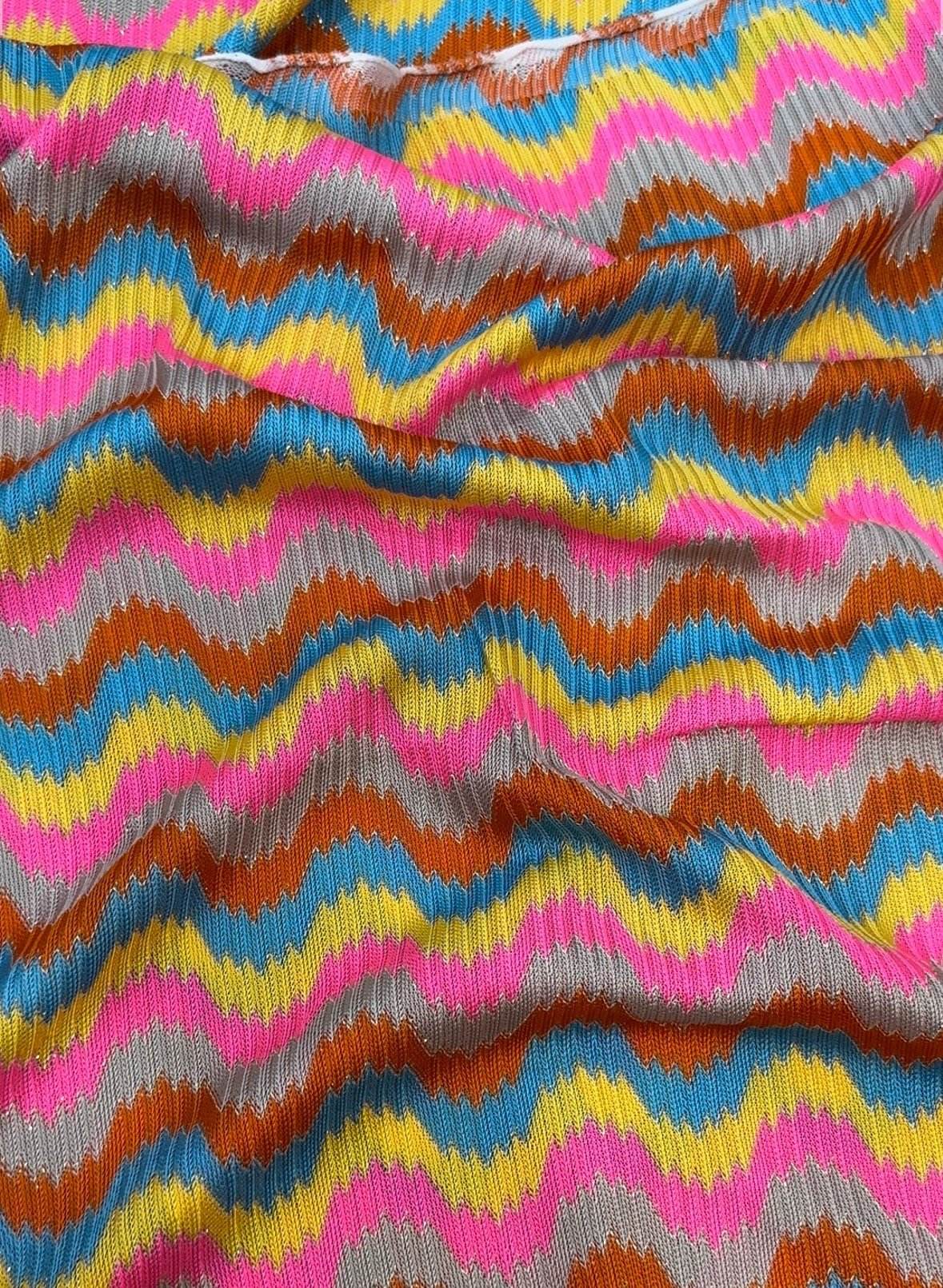 Luxury Zigzag Knit Jersey Fabric in Pink Blue Chevron Design