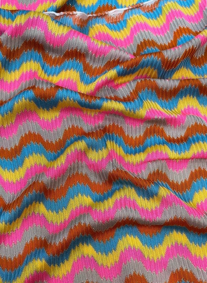 Luxury Zigzag Knit Jersey Fabric in Pink Blue Chevron Design