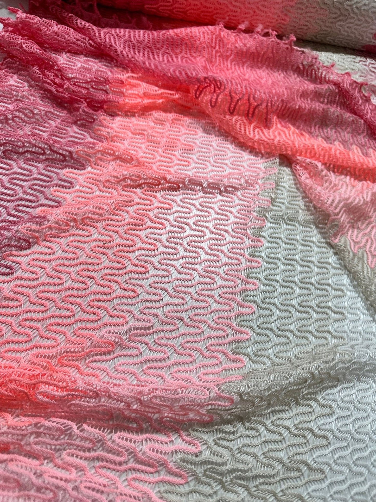Chevron Zigzag Knit Jersey Fabric in Pink White