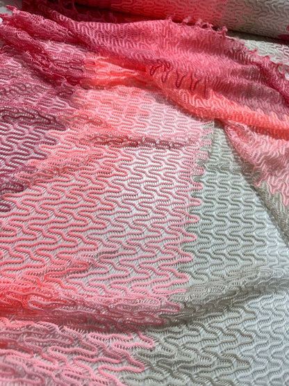 Chevron Zigzag Knit Jersey Fabric in Pink White