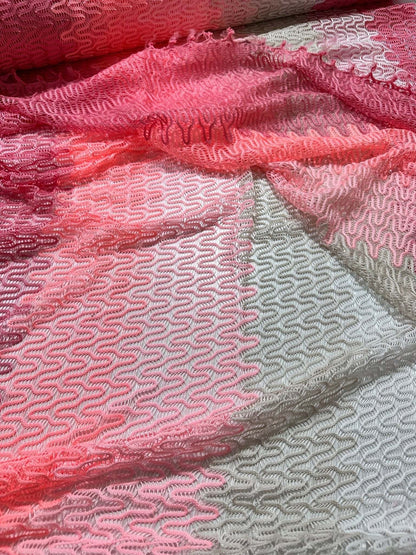 Chevron Zigzag Knit Jersey Fabric in Pink White