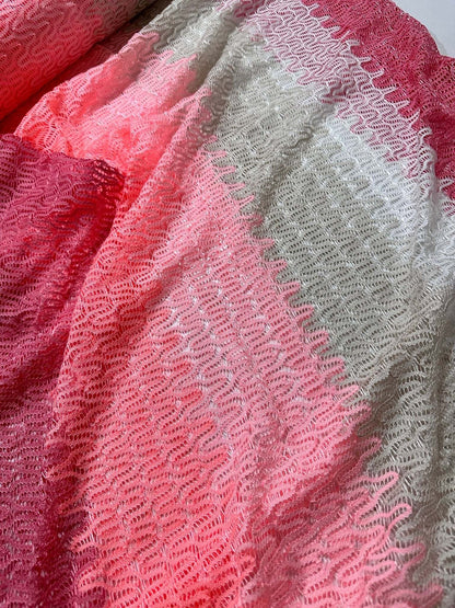 Chevron Zigzag Knit Jersey Fabric in Pink White