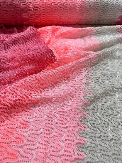 Chevron Zigzag Knit Jersey Fabric in Pink White