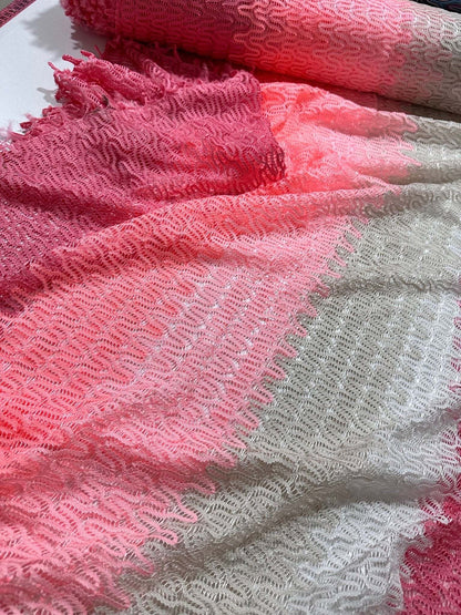 Chevron Zigzag Knit Jersey Fabric in Pink White