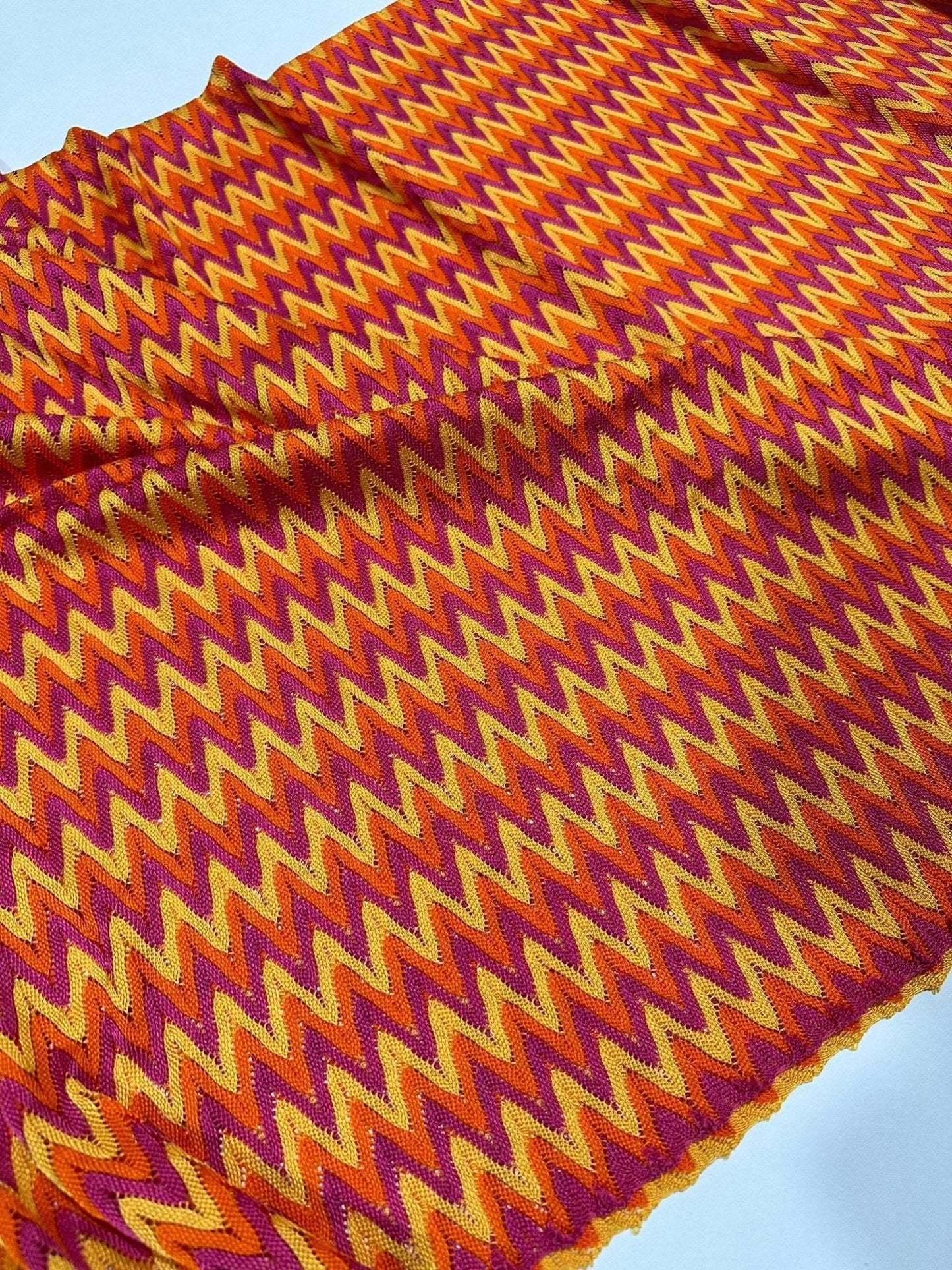 Chevron Zigzag Knit Jersey Fabric in Orange Yellow and Purple