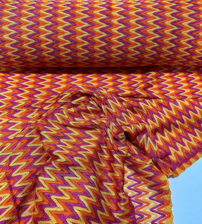 Chevron Zigzag Knit Jersey Fabric in Orange Yellow and Purple