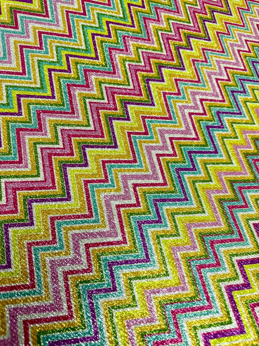 Multicolor Shimmer Zigzag Knit Fabric