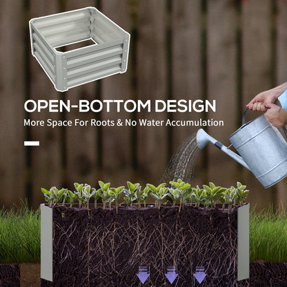 Outsunny Set of 2 Raised Garden Bed Galvanised Planter Box, Light Grey