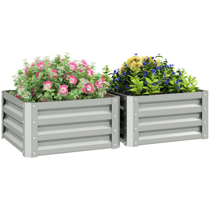 Outsunny Set of 2 Raised Garden Bed Galvanised Planter Box, Light Grey